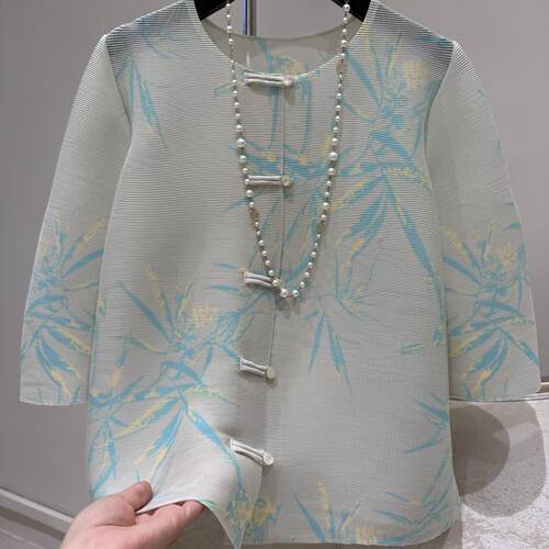 2026春夏大码弹力竹叶印花上衣