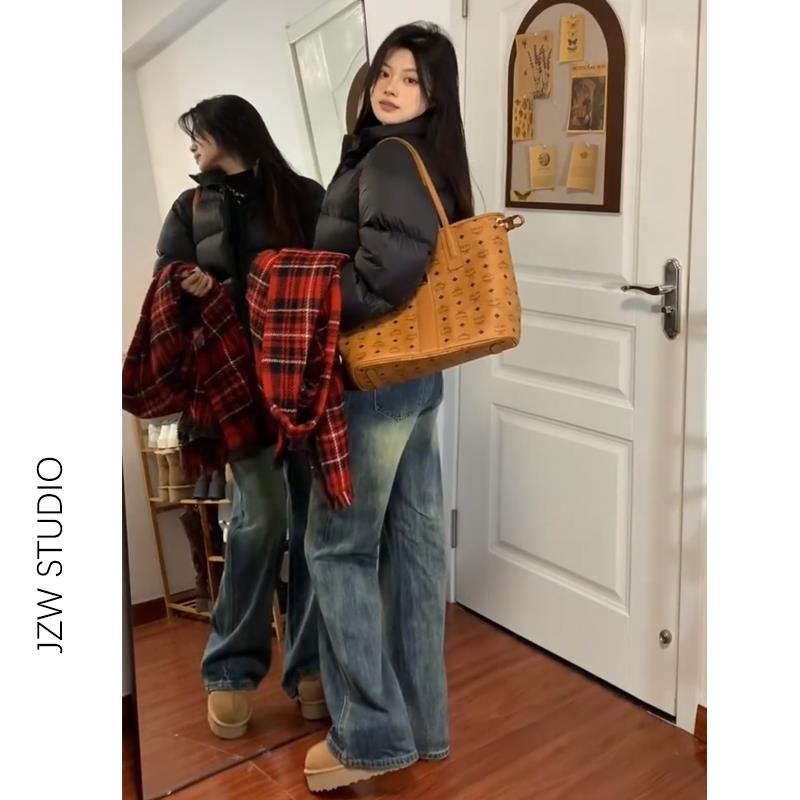美式复古阔腿牛仔裤女2025春夏新款高腰宽松显瘦垂感直筒拖地裤子