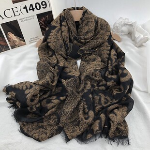 民族异域风复古长款黑色丝巾女夏秋薄款西北旅行披肩拍照外搭头巾