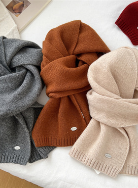 软糯兔绒灰色围巾男女冬季焦糖色情侣款护颈保暖短款窄版小巧围脖