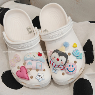 面装 甜梦 饰扣彩色可爱企鹅croc 花鞋 扣卡骆驰鞋 白色洞洞鞋 卡通鞋