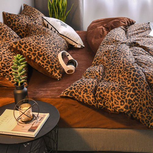 法莱绒冬季豹纹加厚保暖四件套