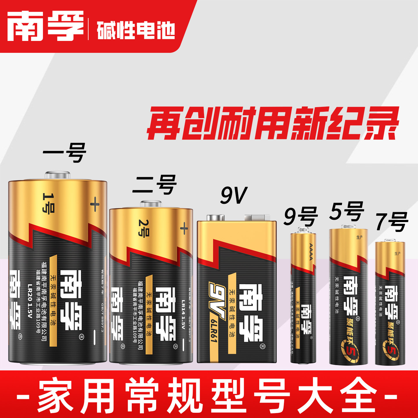 南孚碱性电池1号大一号2号二号9V方形9号AAAA5号五号七号电池大全
