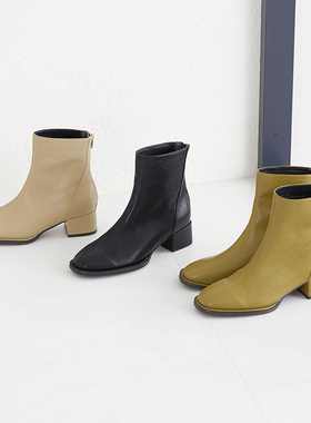 ORiental TRaffic日系秋冬通勤时尚后拉链圆头方跟短筒靴女时装靴