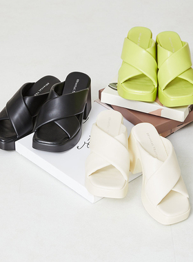 ORiental TRaffi夏日系新款高跟交叉带露趾时尚增高拖鞋女