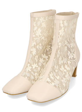 ORiental TRaffic日系春秋新款缕空蕾丝面马蹄跟方头短靴女