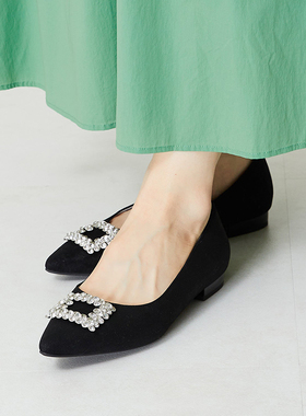 ORiental TRaffic日系春夏时尚低跟单鞋女方形珍珠配饰尖头休闲鞋