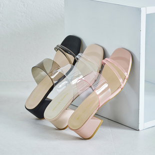 ORiental 马蹄跟时尚 方跟一字带凉拖鞋 女夏 TRaffic日系夏季