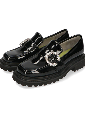 ORiental TRaffic秋季新款日系方头水钻配饰粗跟休闲单鞋女秋