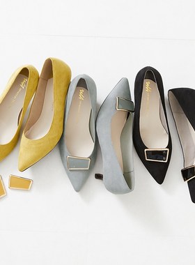 ORiental TRaffic通勤外穿可拆卸金属配饰一脚蹬尖头猫跟单鞋女秋