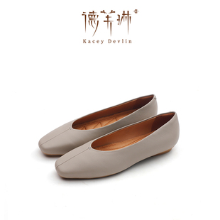 德芙琳鹿皮小香风奶奶鞋芭蕾鞋平底鞋一脚蹬女鞋配旗袍裙子的鞋子