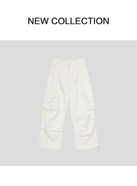新款潮酷风多袋工装休闲裤白色宽松女款K1516053B-6053