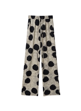 K6F30002时尚黑色裤子印花长裤秋冬0002阔腿裤宽松波点