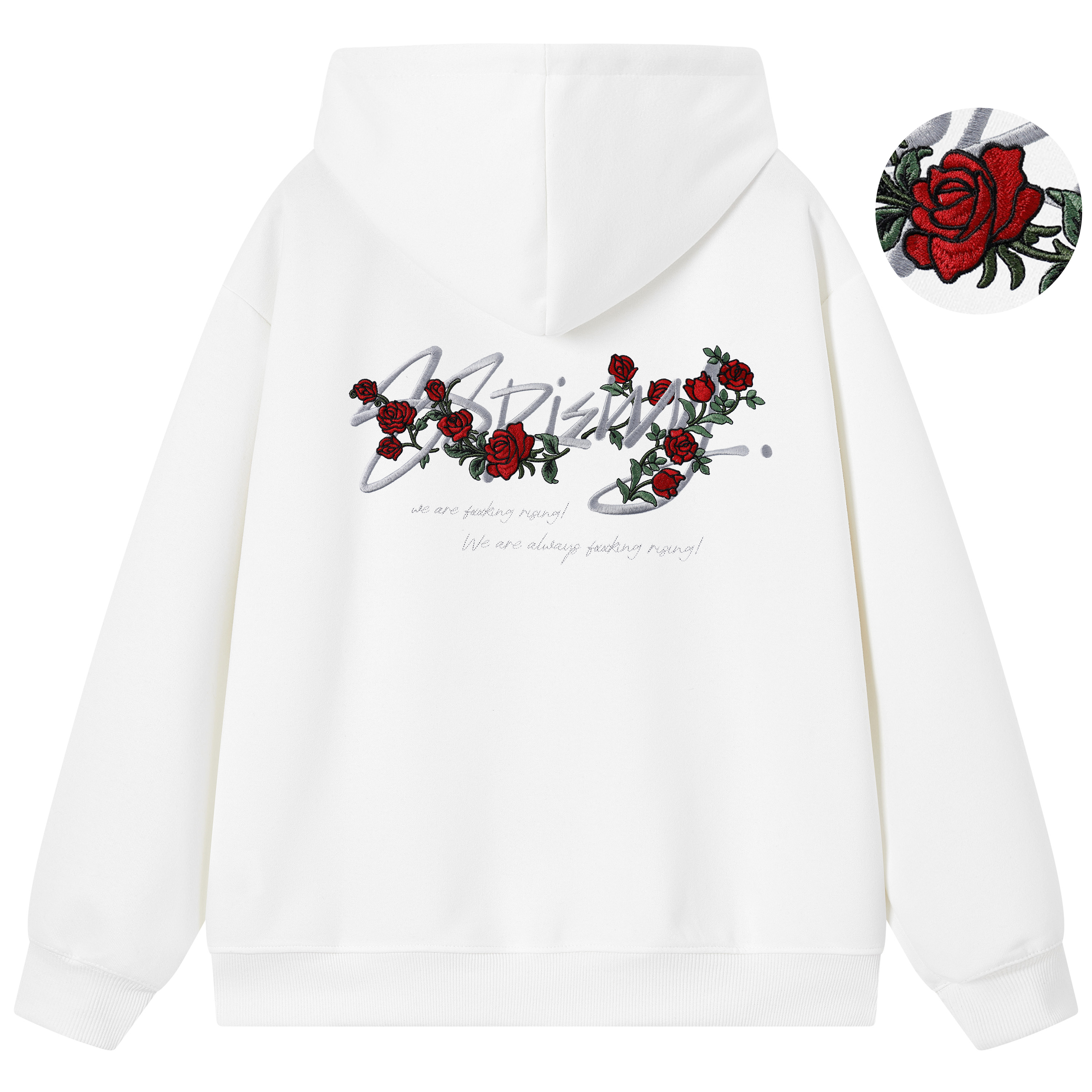 88rising 红白玫瑰花高端万针刺绣休闲宽松美式复古百搭连帽卫衣
