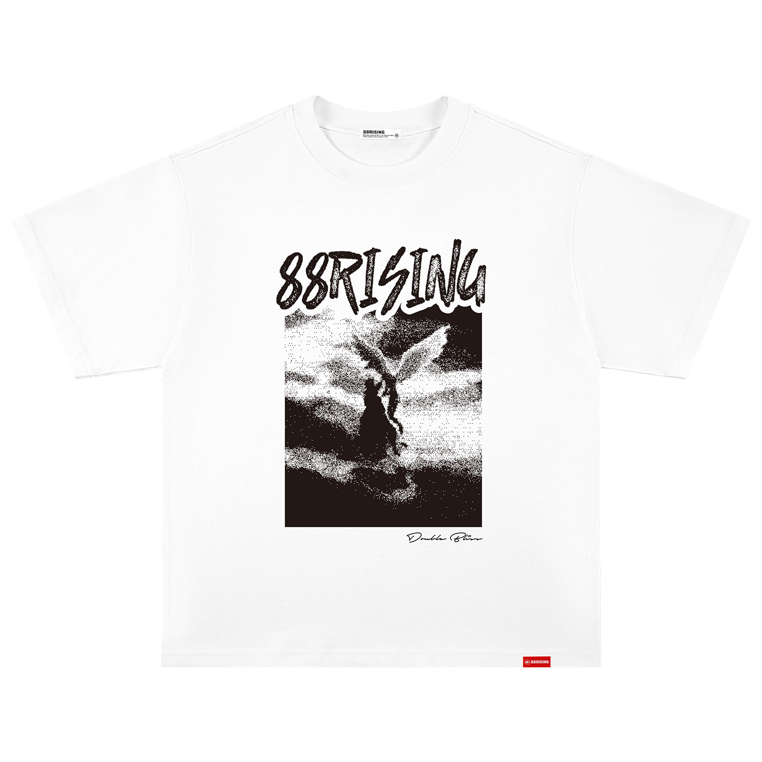 88rising 黑白立体复古天使油画美式创意休闲宽松圆领情侣短袖T恤