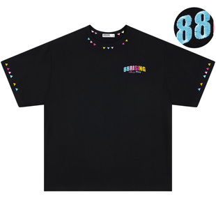 88rising黑胶唱片系列 美式高街多彩色块绣花宽松凉感纯棉短袖T恤