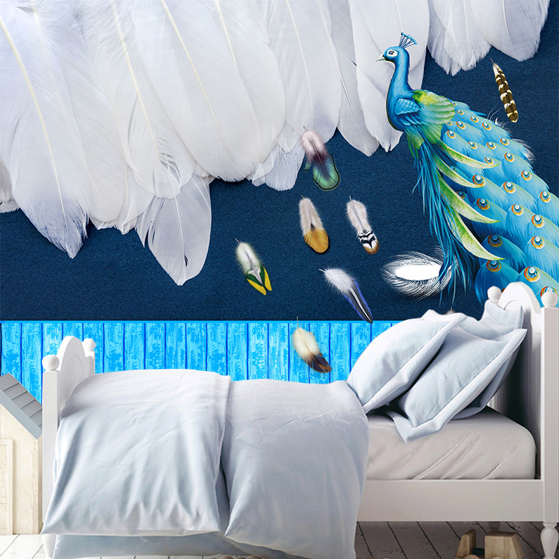 北欧现代客厅背景创意羽毛贴纸防水壁纸自粘温馨房间卧室装饰墙贴