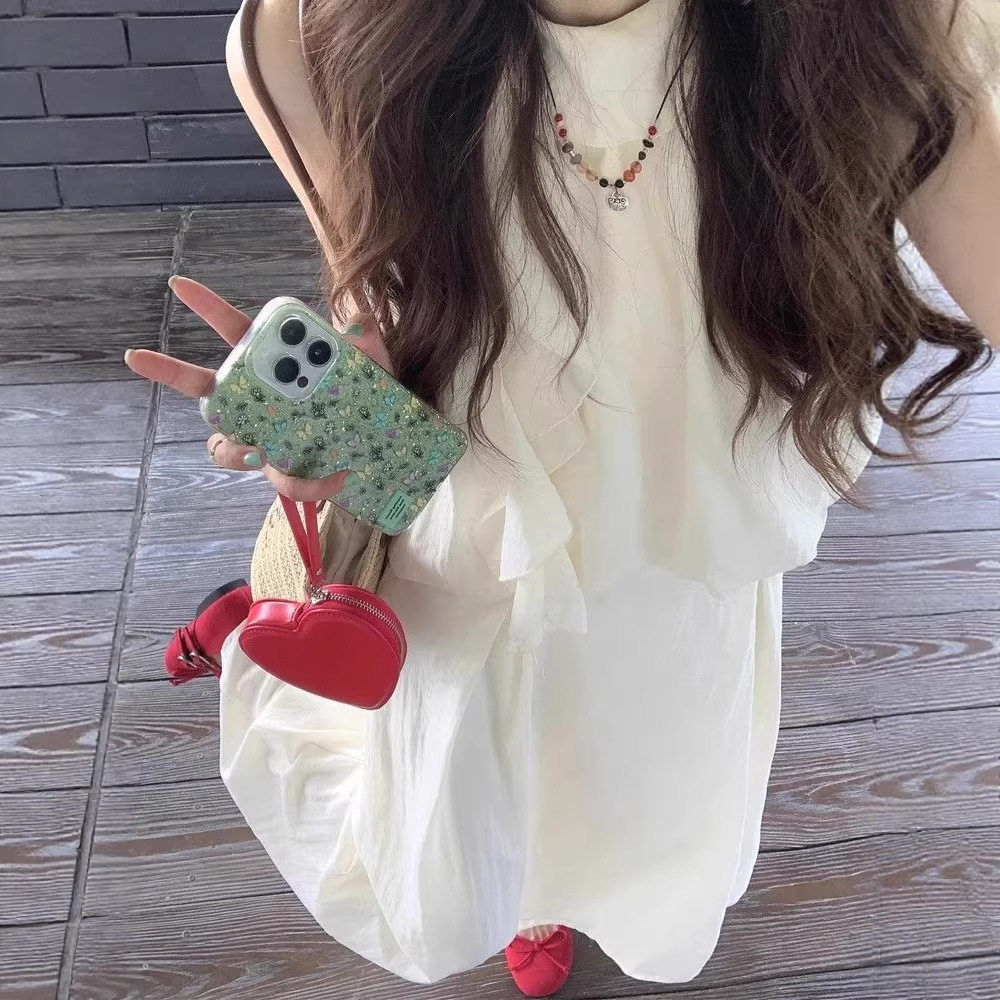 厂家直销时尚白色荷叶边无袖背心上衣女夏季宽松显瘦半身裙两件套
