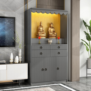 轻奢佛龛全灰全白现代风佛柜家用供香桌实木客厅神台仙堂柜财神柜