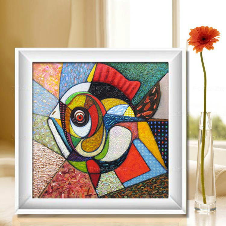 新款精准印花法国正品dmc十字绣客厅卧室餐厅玄关挂画 抽象艺术鱼