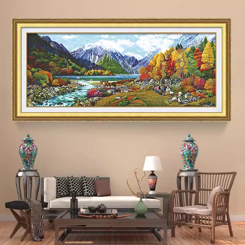 新款精准印花正品DMC十字绣 客厅书房 山水招财风景 大画香格里拉