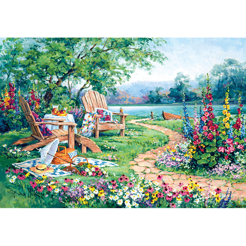新款精准印花正品DMC十字绣 客厅卧室餐厅欧式风景油画 午后河边