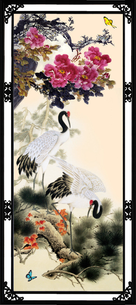 精准印花法国正品DMC十字绣客厅玄关大画 竖版 松鹤图 仙鹤