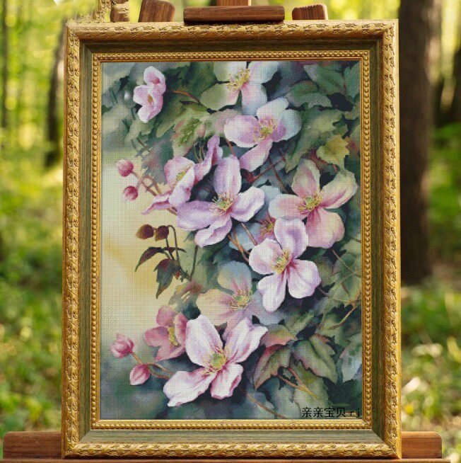 精准印花DMC十字绣客厅书房餐厅挂画简约花卉现代简约铁线莲花墙