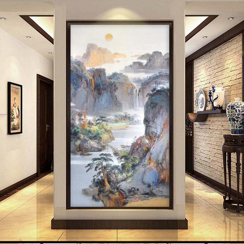 印花玄关油画中式风水墨十字绣