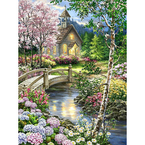 新款精准印花正品DMC十字绣套件客厅卧室欧式风景油画 小桥人家