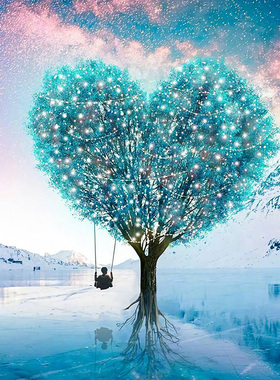 印花DMC十字绣套件客厅卧室餐厅现代清新自然风景结婚蓝色爱心树