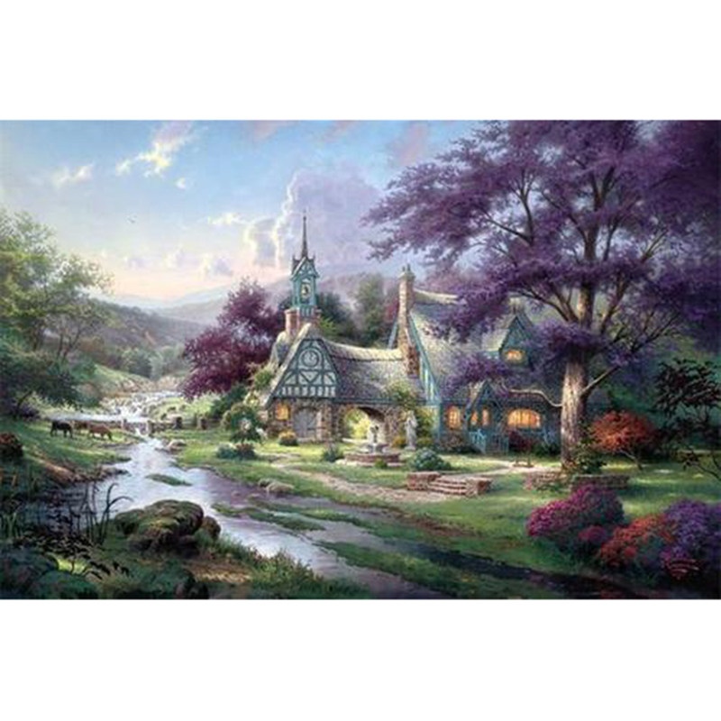 新款印花正品DMC纯棉线十字绣客厅餐厅欧式田园风景油画 乡间小屋