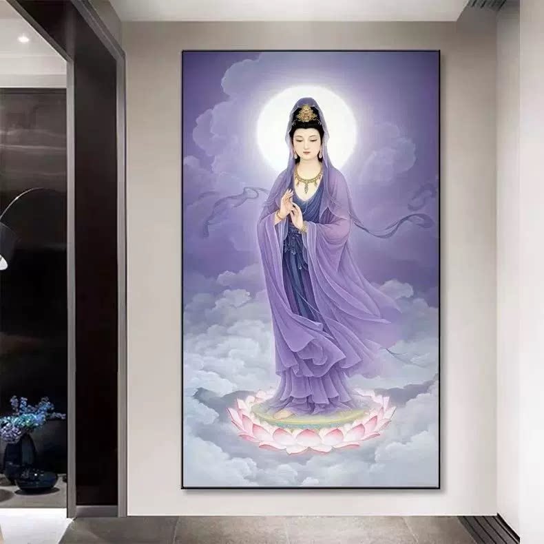 新款正品DMC十字绣客厅玄关竖版人物佛堂 观音菩萨画像 紫衣观音