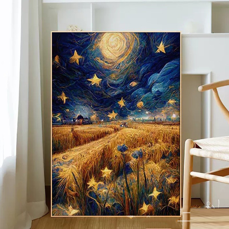 精准印花正品DMC十字绣客厅餐厅玄关欧式风景油画梵高星空麦田
