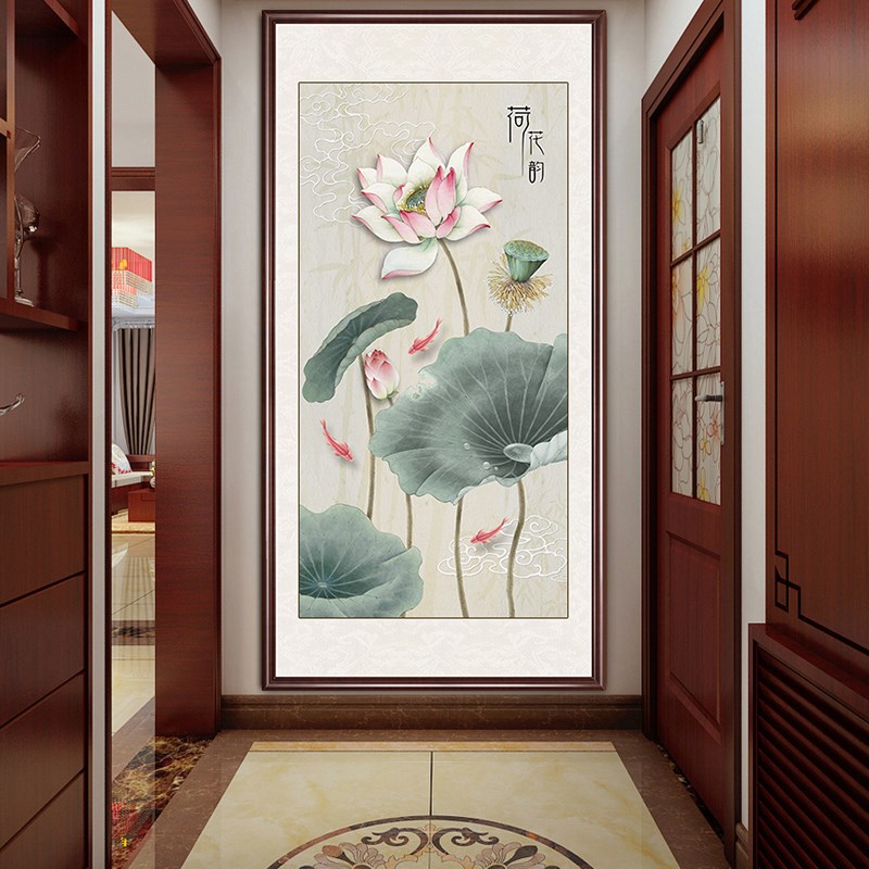 印花玄关竖版中式风水墨十字绣