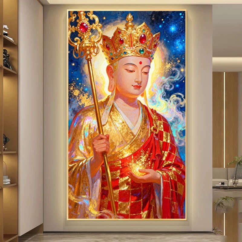 新款精准印花正品DMC十字绣纯棉线绣玄关过道走廊竖版地藏王菩萨