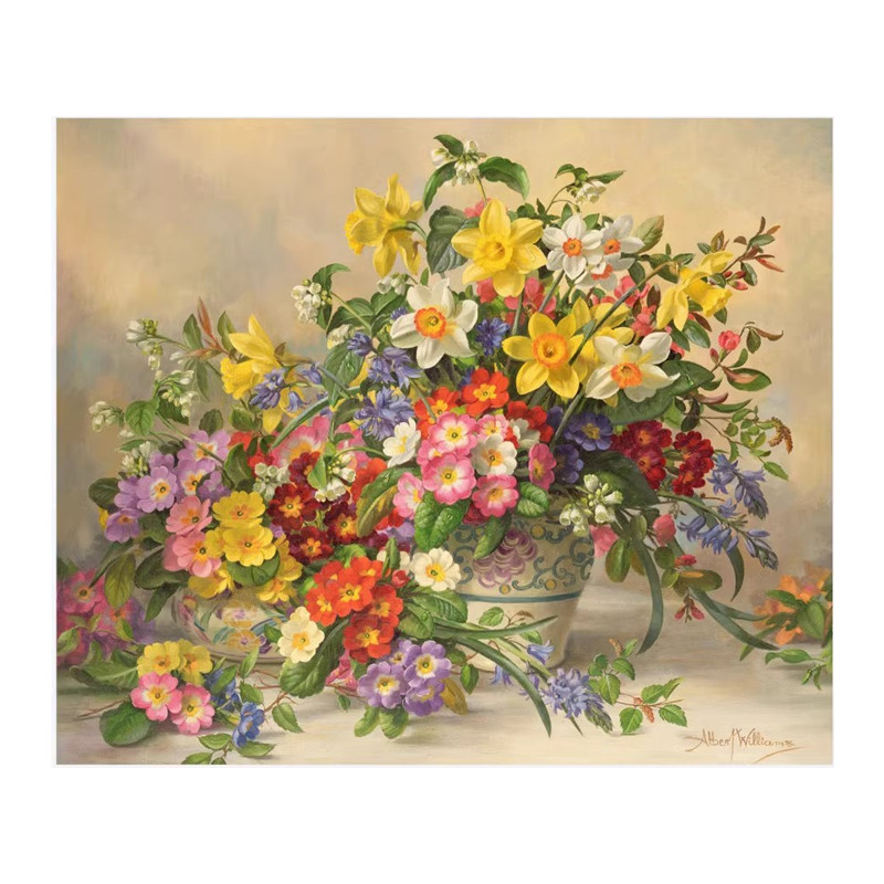 新款精准印花正品DMC十字绣客厅餐厅玄关欧式风景油画 瓶中花绽放