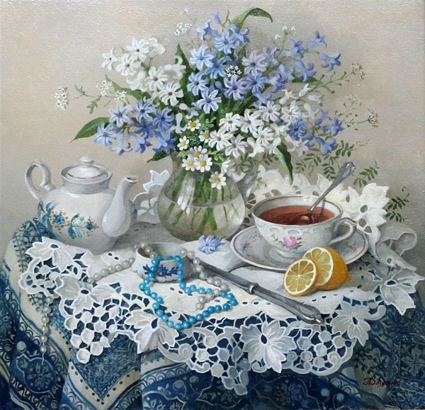 新款精准印花正品DMC十字绣客厅餐厅 简约风景画 下午茶 静物瓶花