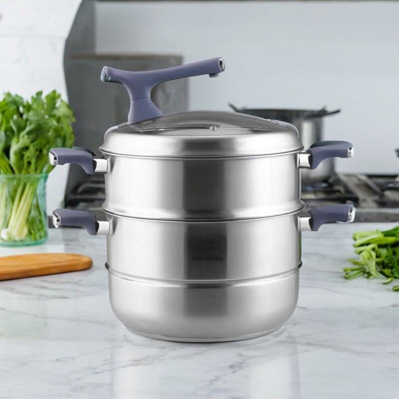 爱仕达蒸锅时尚高颜值304不锈钢26cm两层家用蒸锅ZS26G1J