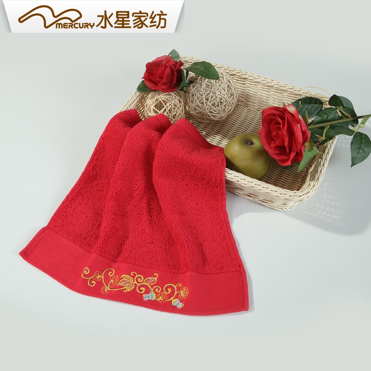 万事如意方巾柔软吸水大人男女洗脸家用水星家纺婚庆馆