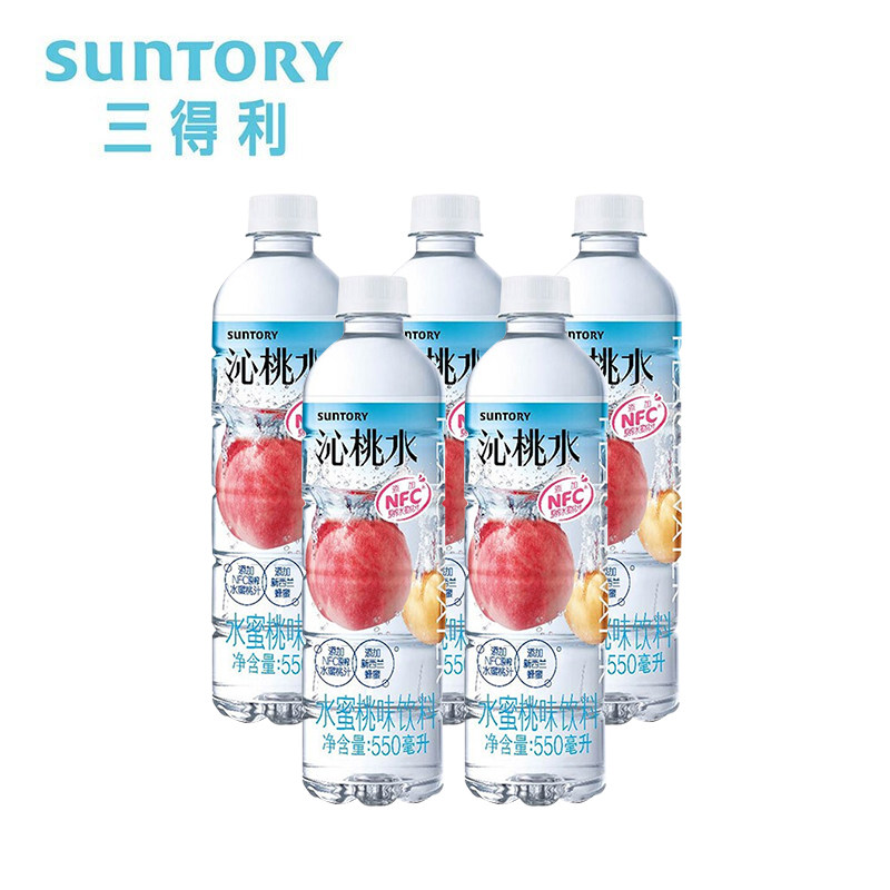三得利沁桃水水蜜桃味饮料添加nfc原榨水蜜桃汁500ml*5瓶装
