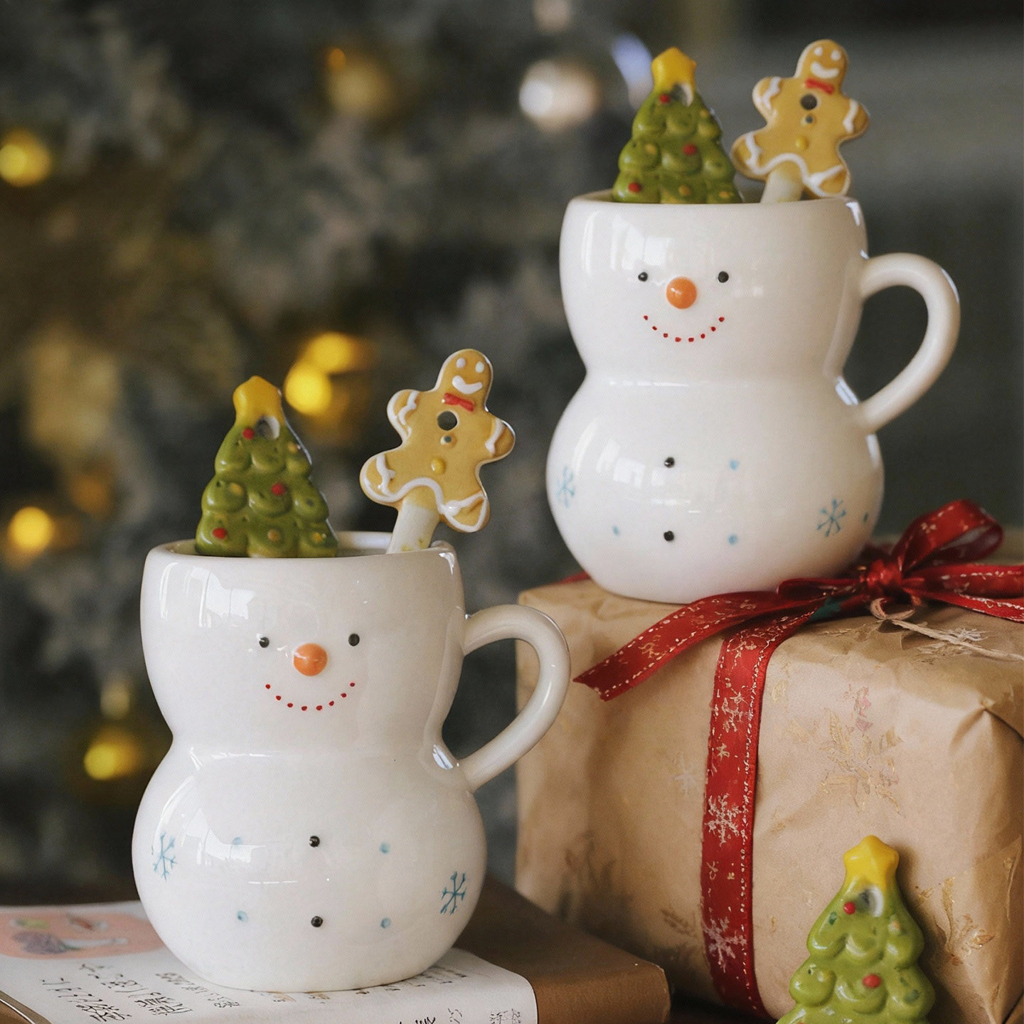 圣诞节陶瓷马克杯果汁饮料浮雕雪人杯高颜值下午茶水杯送女友礼物