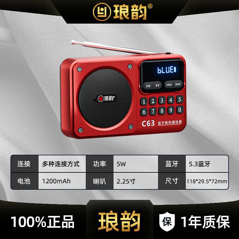 琅韵C63蓝牙音箱FM收音机5W便携式随身听老年人唱戏机插卡播放器