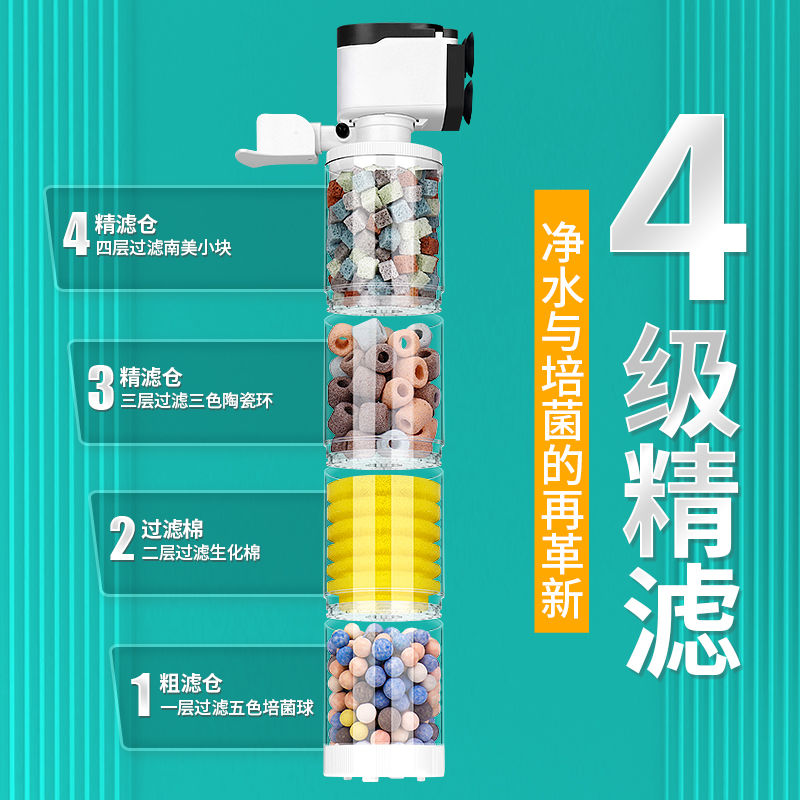 鱼缸氧气泵过滤器加氧过滤一体三合一系统水循环泵小型鱼缸水泵