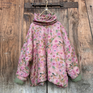 半城原创4378高支软糯轻柔高领苎麻夹棉小袄春秋初冬堆堆领小棉服