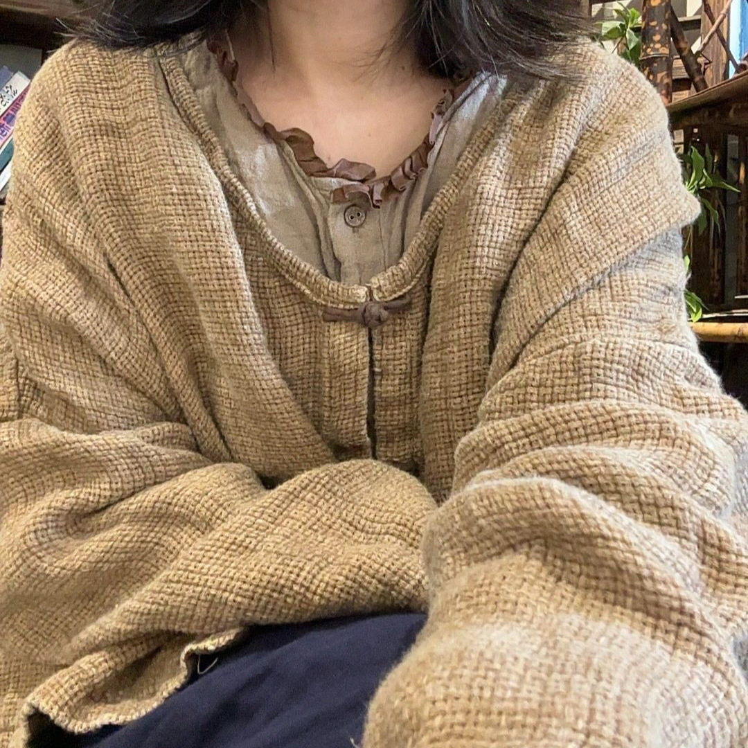 素年未央原创设计宽松SN40亚麻粗纺肌理感工艺染色麻袋衫开衫外套