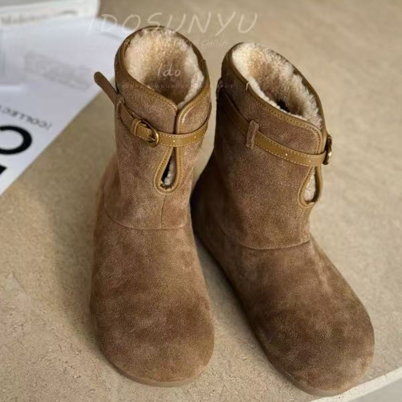 ido雪地靴女2025冬季新款真皮内增高保暖厚底防滑加厚短靴棉鞋潮