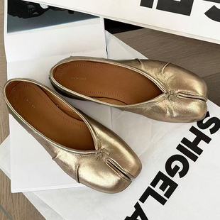 诗歌兰女鞋2026新款金色芭蕾舞鞋女真皮分趾鞋浅口一脚蹬小众单鞋