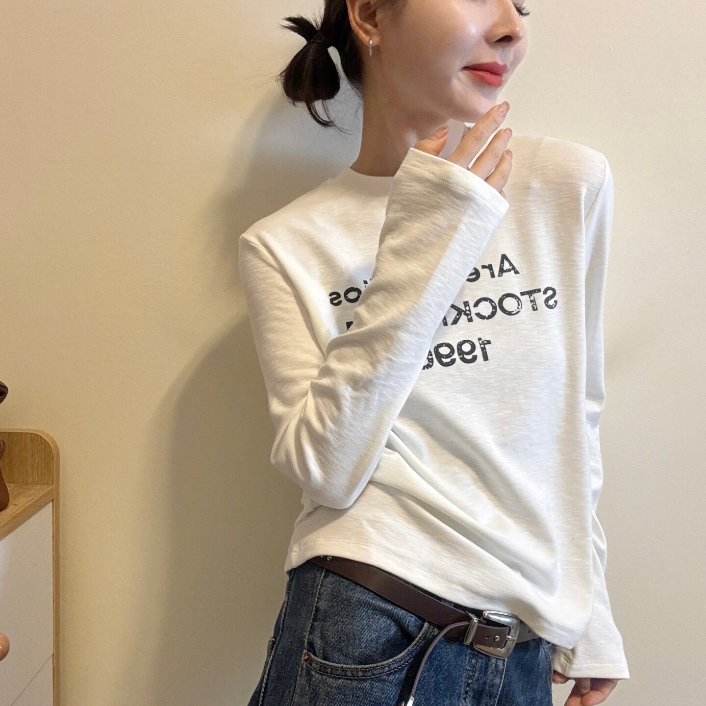 欧洲站字母印花长袖T恤女