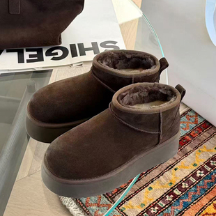 诗歌兰女鞋2025冬季新款真皮厚底做旧雪地靴女保暖防滑加绒棉鞋潮